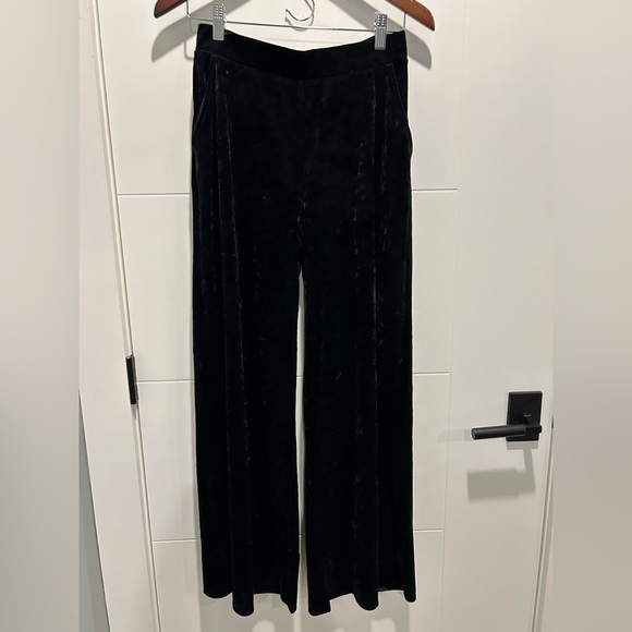 Black Wide Leg Crushed Velvet Pants - Picture 1 of 3